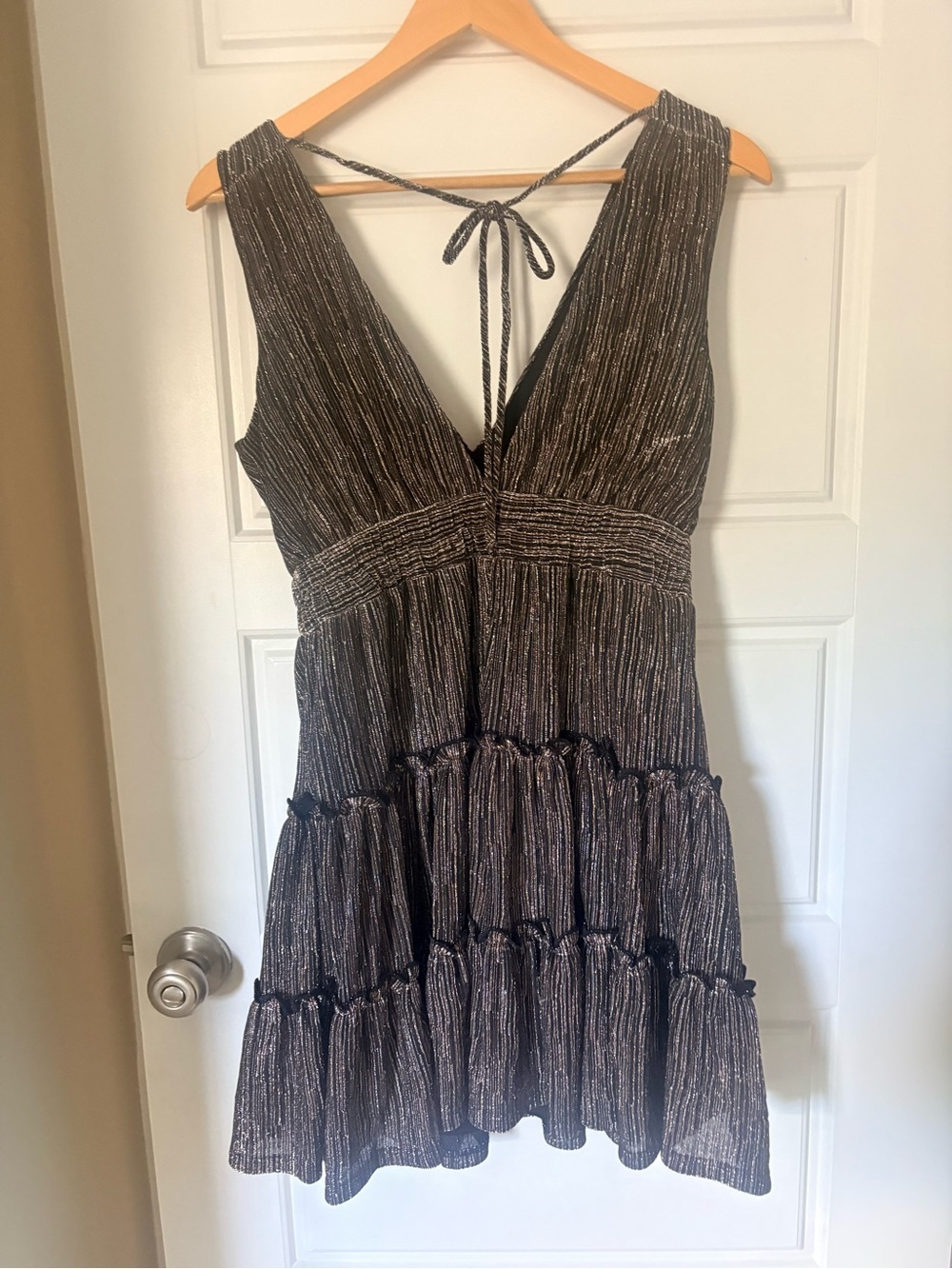 Tiered Metallic Mini Dress Dark Coquette Romantic Vintage inspired Ruffle Small - Picture 9 of 14